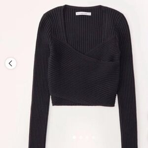 Black Ribbed Cropped Long Sleeve Top